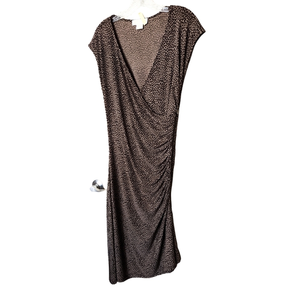 Michael Kors Animal Leopard Print Dress Dropped Shoulder Sleeveless V neck SZ 10 - Picture 1 of 7
